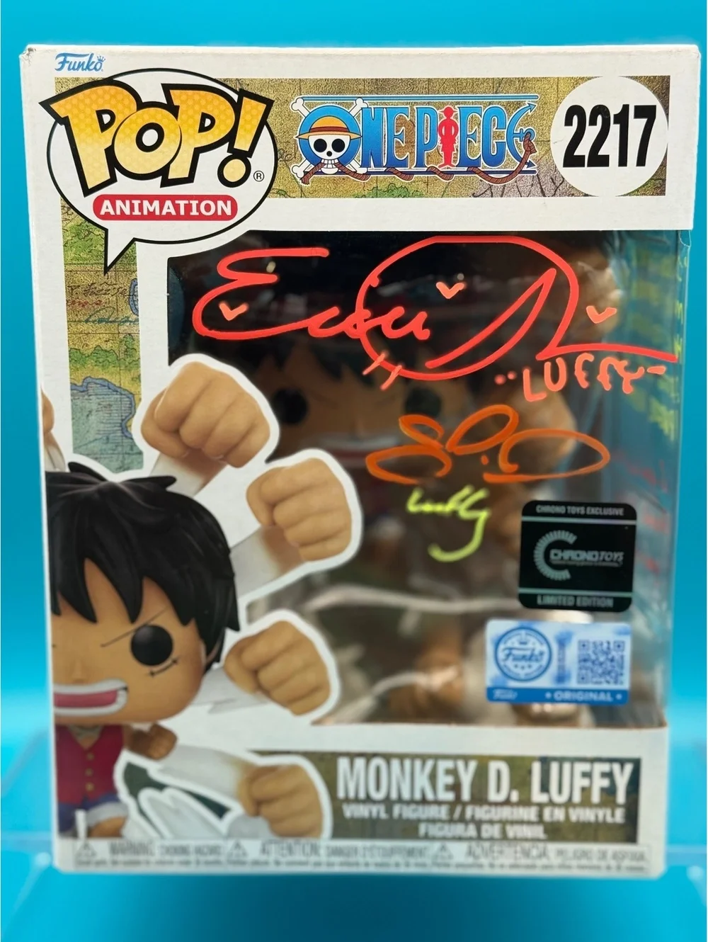 Colleen Clinkenbeard and Erica Schroeder signed gum gum Luffy Funko with JSA COA